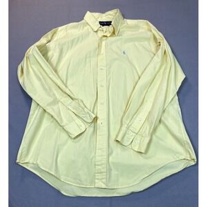 Ralph Lauren‎ Shirt  Large Yellow Blue Pony Cotton Dress Mens Classi Fit Oxford